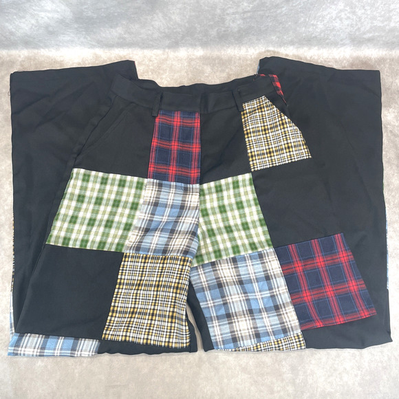 The Ragged Priest Patchwork Plaid High Waisted Wide Leg Pants UK8 US4 Y2K Goth - Picture 3 of 10